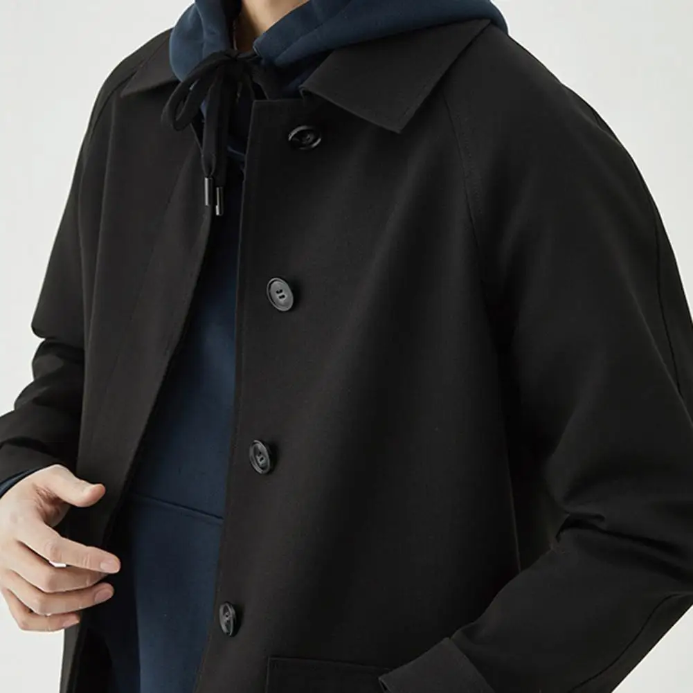 1Pc Long Sleeve Windbreaker Jacket Comfy Solid Color Windbreaker Jacket Stylish Lapel Collar Men's Coat for Autumn