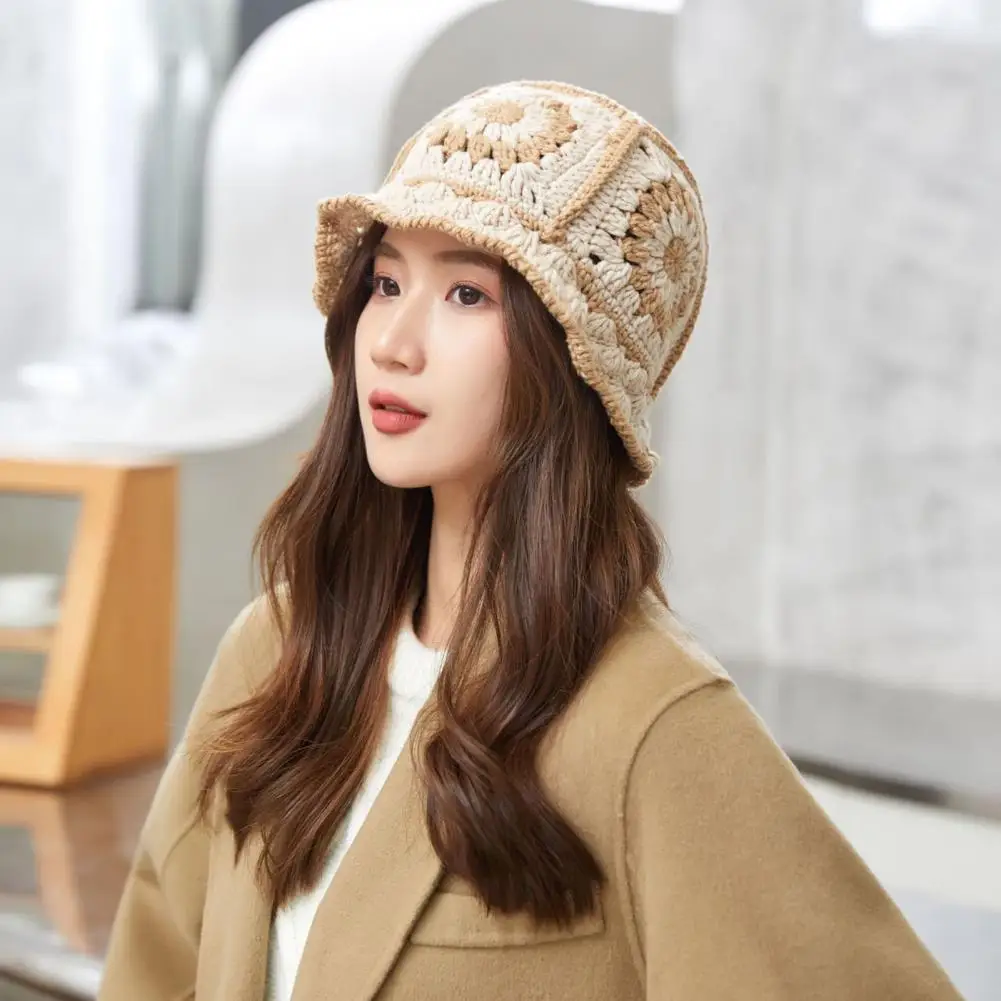 Summer Collapsible Dome Knit Bucket Hat Women Hollow Out