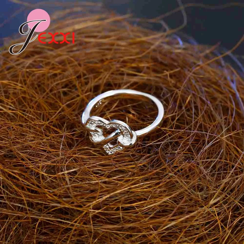 Silver Heart Ring Nice Band Rings For Girlfriend One Love Heart With Spiral 925 Sterling Silver Rings Setting White Crystals Women Party silver heart ring silver rings silver ring