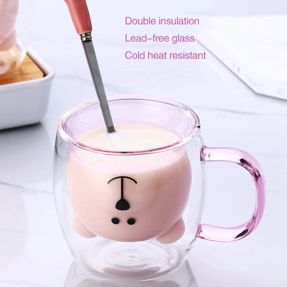 201-300ML Double Wall Glass mug Creative Cute Bear Coffee Mugs Milk Juice Tea Mug Cup Valentine's Day Child Lover Christmas Gift