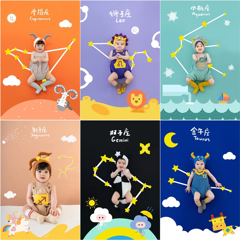 Dvotinst Newborn Photography Props Cute Outfits Hat Dolls 12 Constellations Theme Accessories Korean Studio Shooting Photo Prop