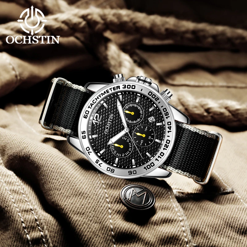 OCHSTIN creative nylon series multi-function quartz core new personalized 2024 men's quartz watch men's waterproof wristwatch