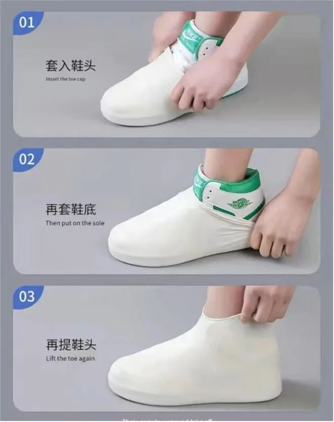 1 Paar Gummi-Regenstiefel-Überschuhe für den Außenbereich, wasserdichte Silikon-Schuhüberzüge, Schuhüberzüge für regnerische Tage, wiederverwendbare rutschfeste Regenschuhüberzüge – Detail 7