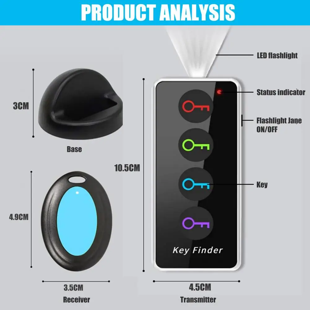 Tracking Device Wireless Anti-Lost Alarm 80dB 30m Distance 499.82MHz One Click Search ABS 4 Colors Key Finder