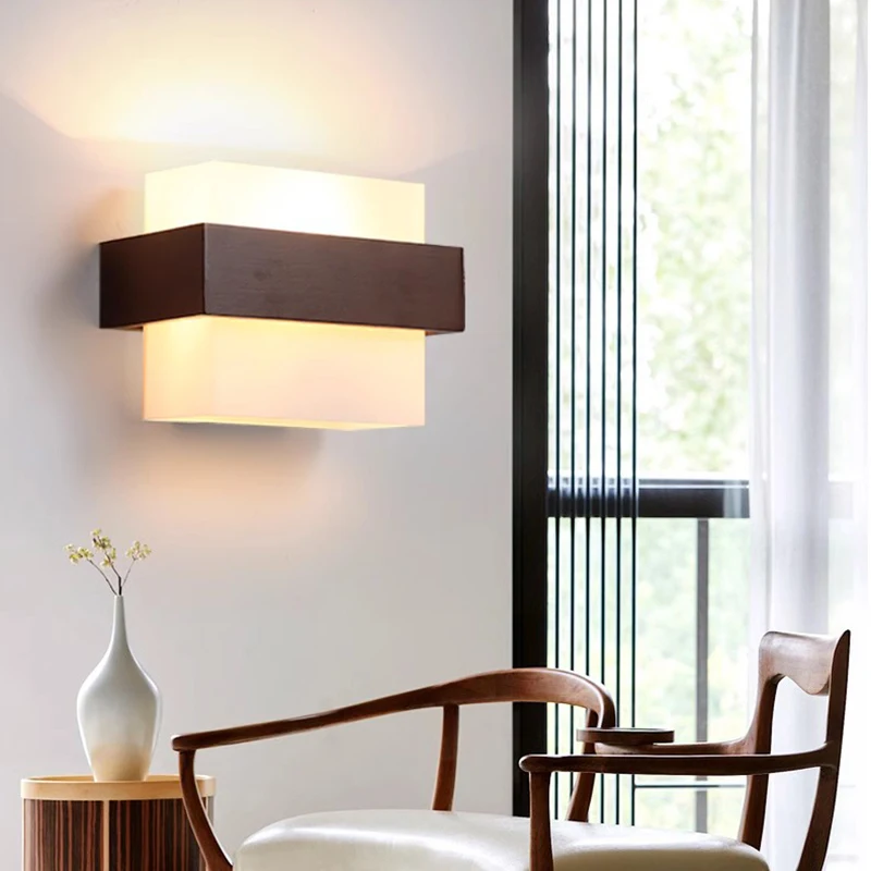 LED Wall Lamp Walnut Color Wood Wall Lamp LED E27 Bulb Bedroom Bedside Wall Light for Living Room Study Stair Corridor Entrance Indoor Fixture