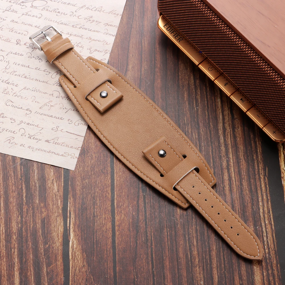 Vintage Leather Cuff Men's Watch Band - Dark, Light, and Black Brown Options