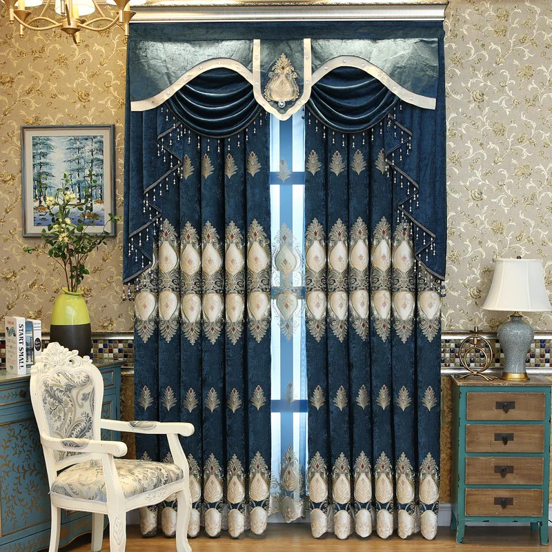

Роскошные европейские шторы для гостиной, столовой, спальни, полуматовые шениловые занавески с вышивкой, готовые занавески на заказ