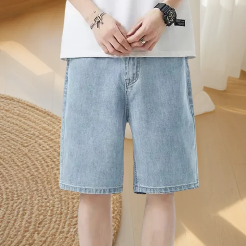 2025 new Fashion Streetwear Men's Denim Shorts Summer Loose Vintage Harajuku Splicing Hip-hop Cargo Moto Short Jeans Black Blue 5
