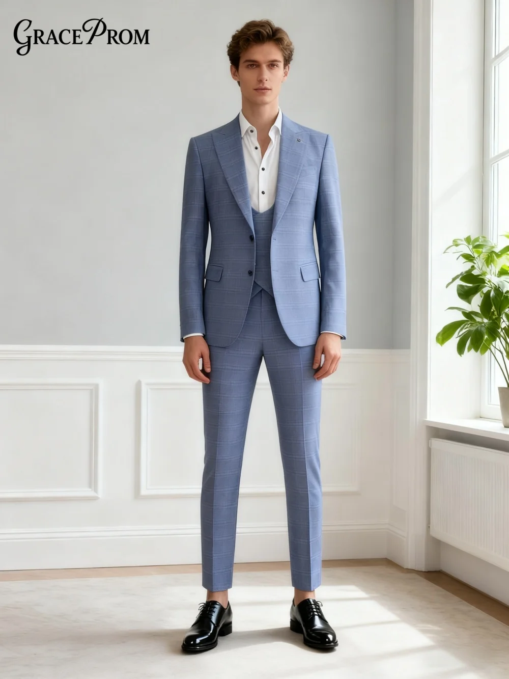 Ensemble de costume formel à carreaux pour hommes