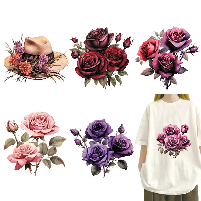 Iron On Heat Transfer Purple Red Deep Red Rose Bouquet Trasferimento Di Calore Sui Vestiti Trasferimenti Dtf Pronto Per Premere Il Ferro Sulla Toppa