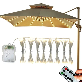 야외 정원 파티오 우산 캠핑 텐트용 104 LED 스트링 조명, 배터리 작동, 8 가지 모드 원격 제어, IP67