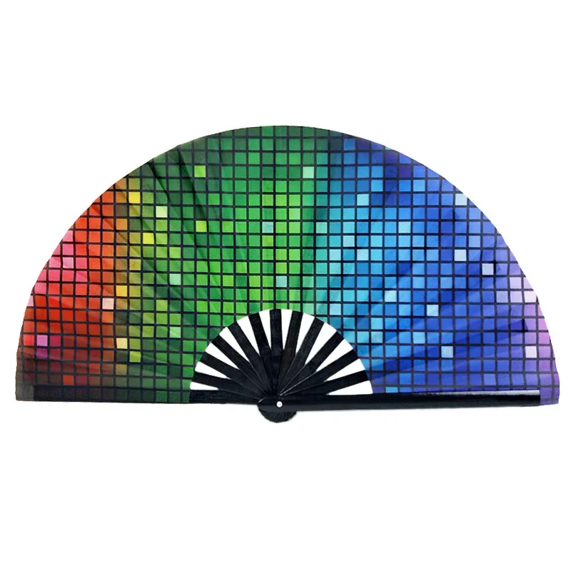 Chinese Style Festival Hand Fan Large Folding Fan Printing Kung Fu Satin Bamboo Bone Gift Wedding Dance Supplies #