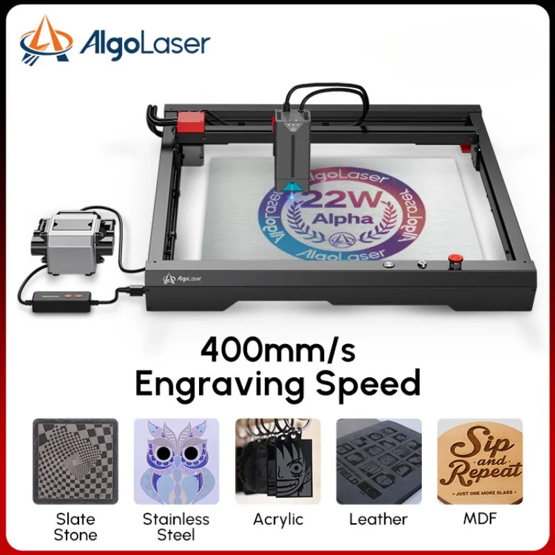 Laser Engraving Machine One-pass Cutting 10mm Acrylic Wood CNC Metal  Engraver Auto Air Assist APP Control Algolaser Alpha 22W