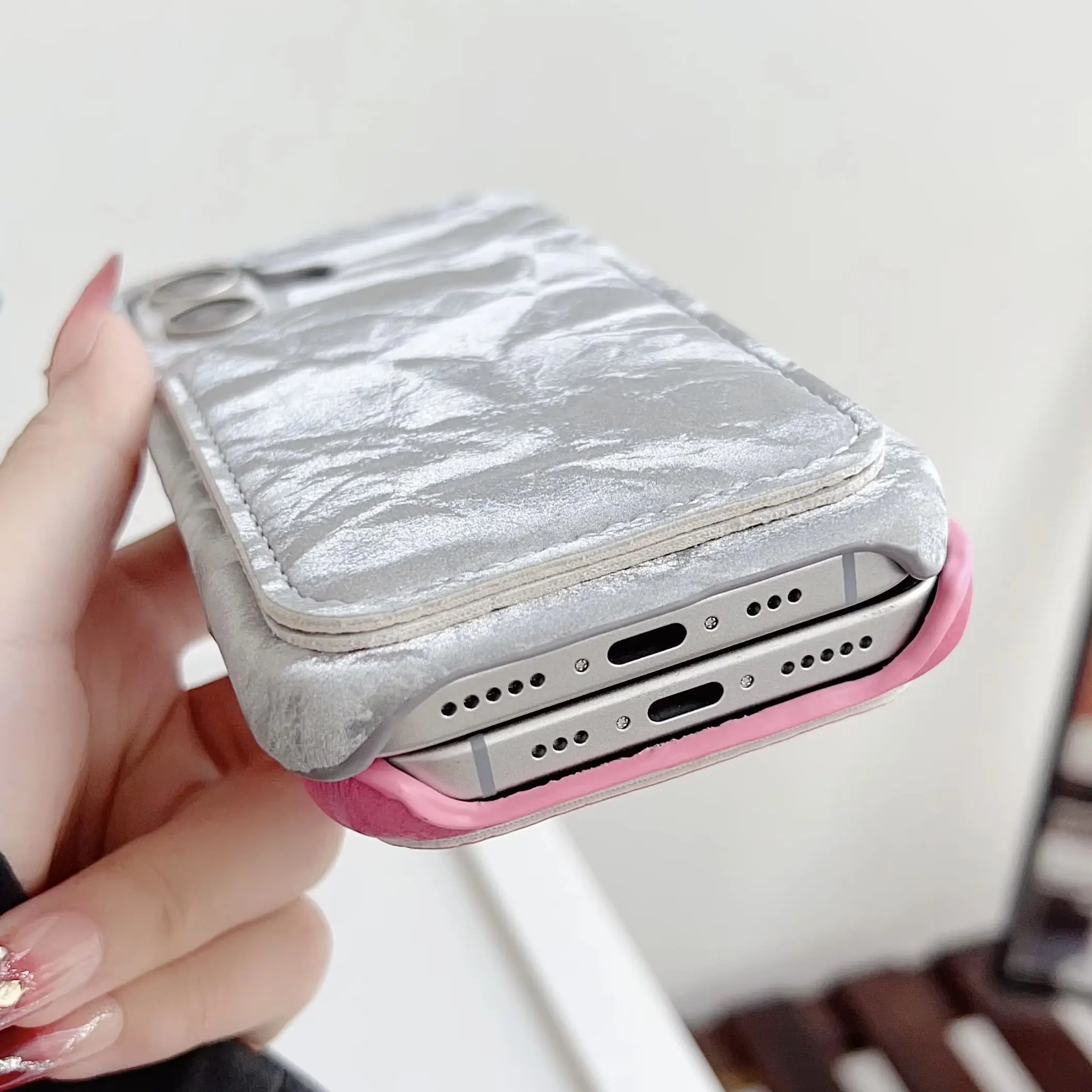 Luxurious Korean Satin Silk Texture Card Holder Wallet Phone Case - Smooth Shockproof Hard Back Cover