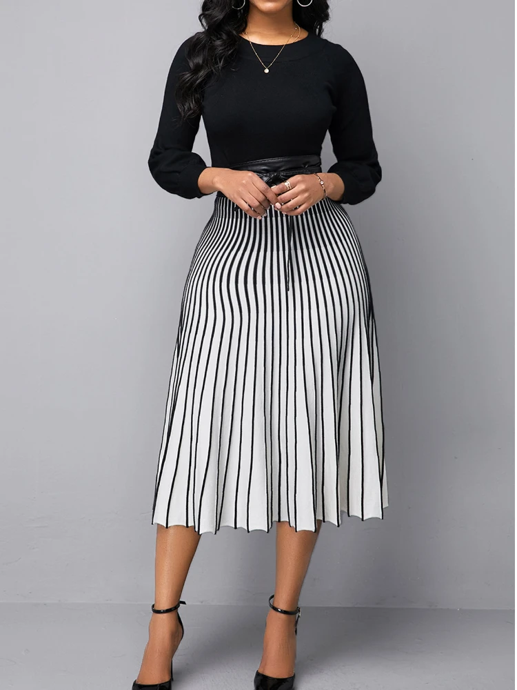 

Spring Summer Dress for Women Commuting Striped Round Neck Strap Long Sleeve Dress Streetwear Oversized Dresses Women Clothing