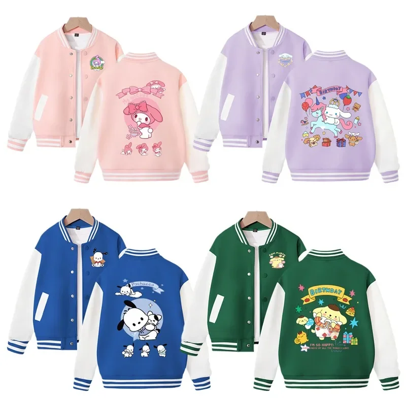 

Симпатичная мультяшная Sanrios My Melody Cinnamoroll почтовая детская модная бейсбольная форма кавайная куртка с длинным рукавом пальто детский подарок