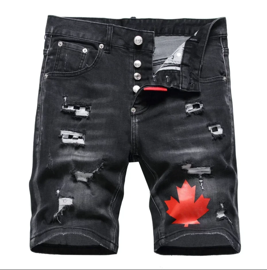 

2024 Mens Black Jeans Luxury Brands Male Street Slim Fit Pants Quality Summer Classic Denim Shorts Men Ripped Jeans Size 60