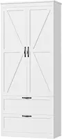 70" Tall Kitchen Pantry Storage Cabinet, Barn Doors Pantry Cabinet with Drawers and Adjustable Shelf 1