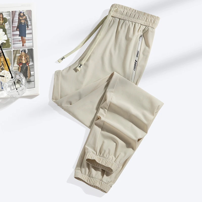 Casual Sports Pants for Men Women Summer Ice Silk Elastic Thin Loose Straight Leg casual sports pants