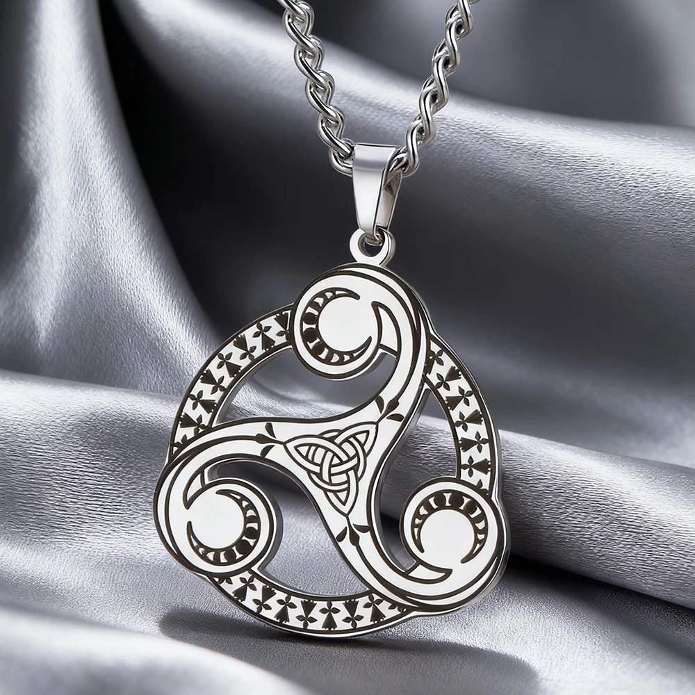 Dawapara Triskele-Halskette Triskelion-Symbol Irische Dreifachspirale Heilige Geometrie Edelstahl Wicca-Schmuck