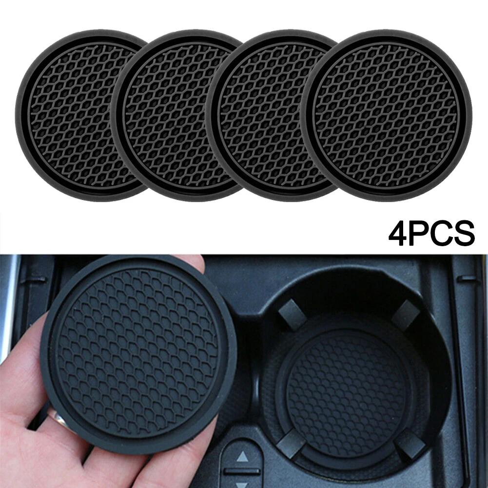 4pcs/set 7cm*5cm New Car Cup Holder Anti-Slip Silicone Insert Coaster Mat Universal Car Accessories Black Fit For Most Cars