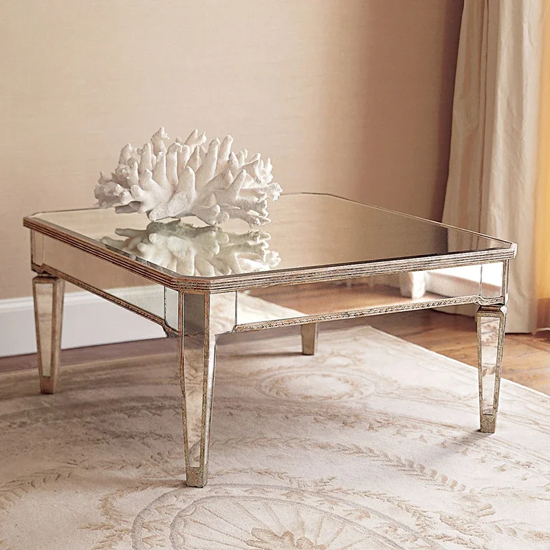 

Export boutique coffee table, glass coffee table, coffee table, mirror furniture, antique gold