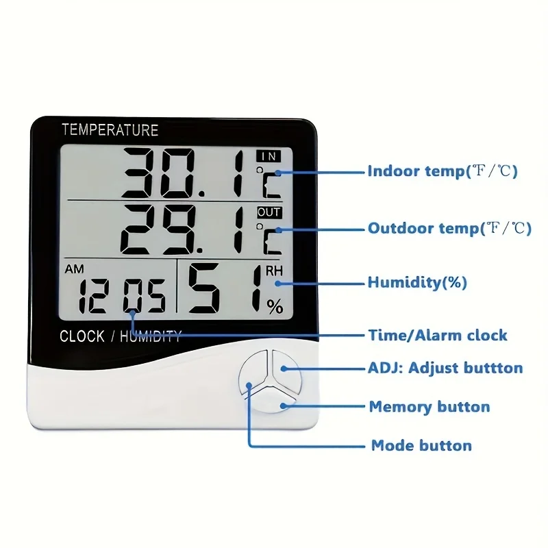1pc HTC-2 Smart Electric Digital Hygrometer Thermometer Weather Station Clocks Outdoor LCD Electronic Humidity Meter temperature humidity meter air thermohygrometer
