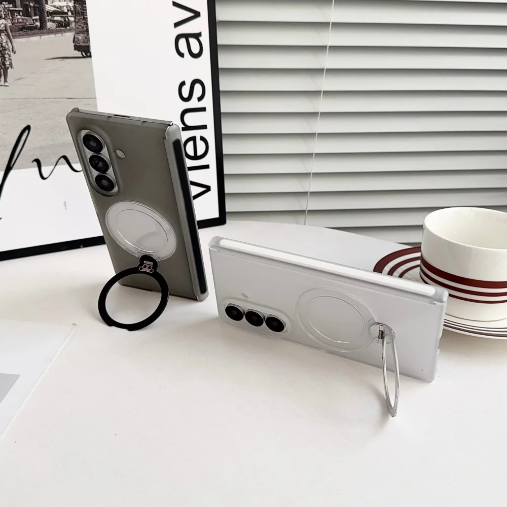 360 Rotating Clear Magnetic Case with Ring Stand and Hard Acrylic Matte Cover