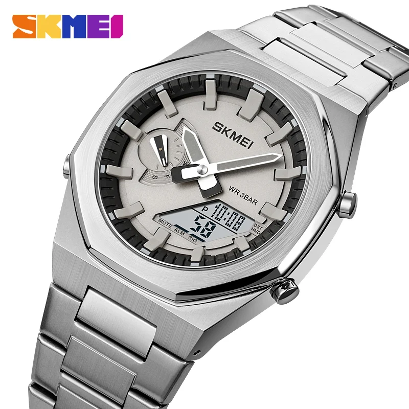 SKMEI Japan Digitalt urværk Herre LED Light Countdown Armbåndsur 3Bar Vandtæt 5 Alarm Verdenstid DST Dato Uge Ur_voghion.com