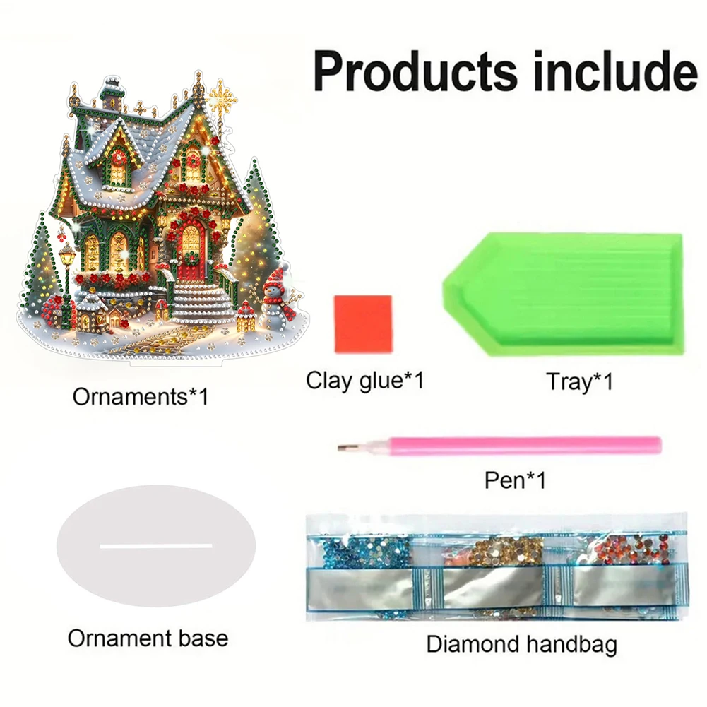 A DIY Home Scene Diamond Painting Christmas House Colorful Light Acrylic House Desktop Diamond Art Kit Table Decor Xmas Ornament