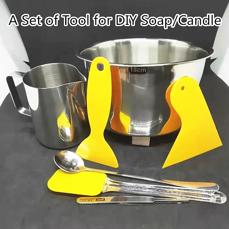 A Set of Soap Making Tools DIY Candle Kits Soy Wax Melts Material Pot 350ml Cup/Mug Mixing Spoon Tweezers 18cm Wax Melting Pot handmade soap