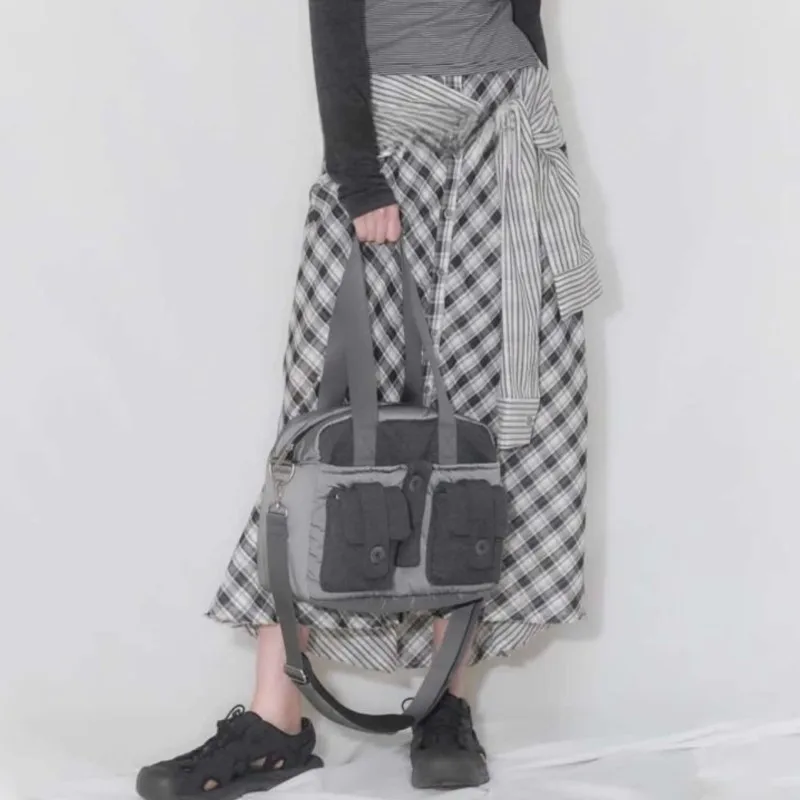 JIAERDI Harajuku Grey Casual Handbag Women High Street Pocket Chic Y2k Shoulder Bags Purse Female Retro Crossbody Bags Aesthetic