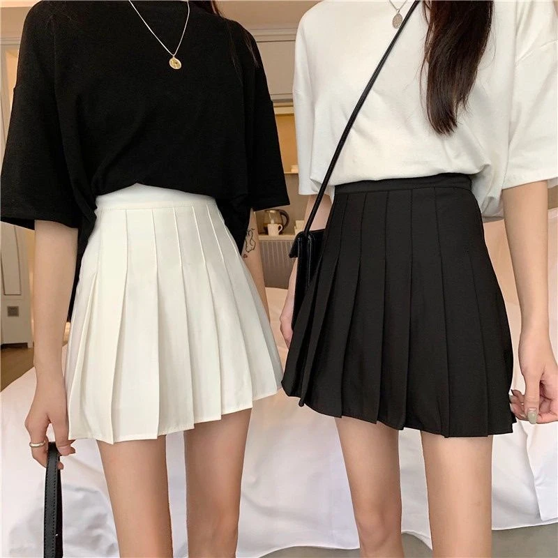 Skirts New Black Pleated Short Skirt Women Spring and Summer High Waist A-Line Skirt College Style Anti-Lighting Sexy Mini Skirt Girls brown skirt