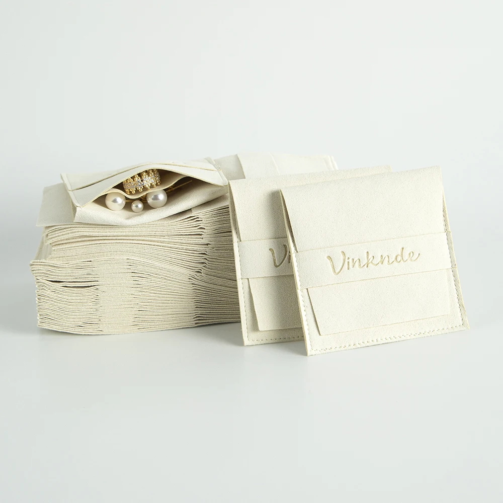 Custom Logo Embossed Jewelry Packaging Bag Small Microfiber Suede Travel Wedding Gift Earrings Rings Dust Pouch with Divider