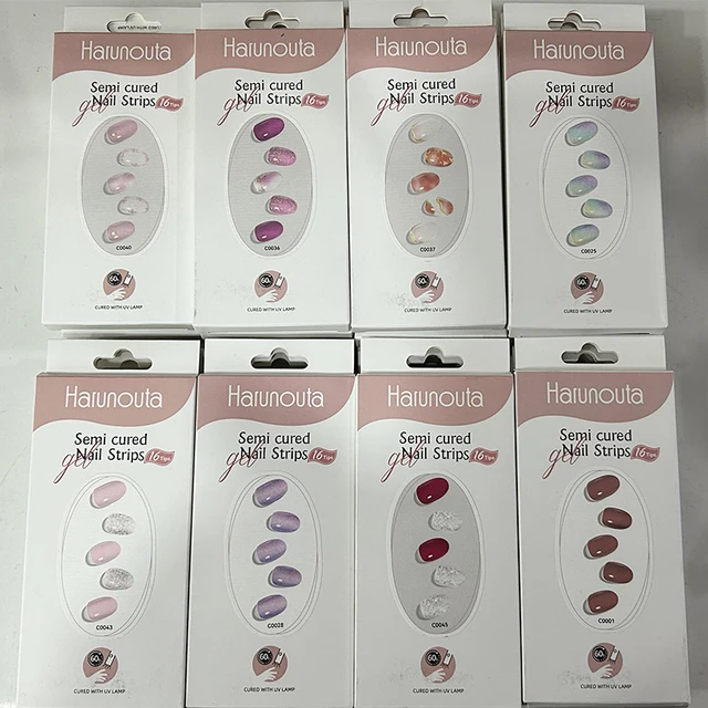 16/20Tips Semi-Cured Nail Wraps Solid Color Adhesive Waterproof Long Lasting Gel Nails Stickers Set for UV Lamp Need Manicure 1