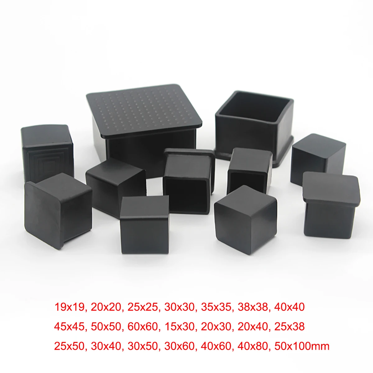 

4PCS Square Rectangle Black Chair Table Feet Stick Pipe Tubing End Cover Caps Furniture Anti-slip Soft PVC Cap Floor Protector