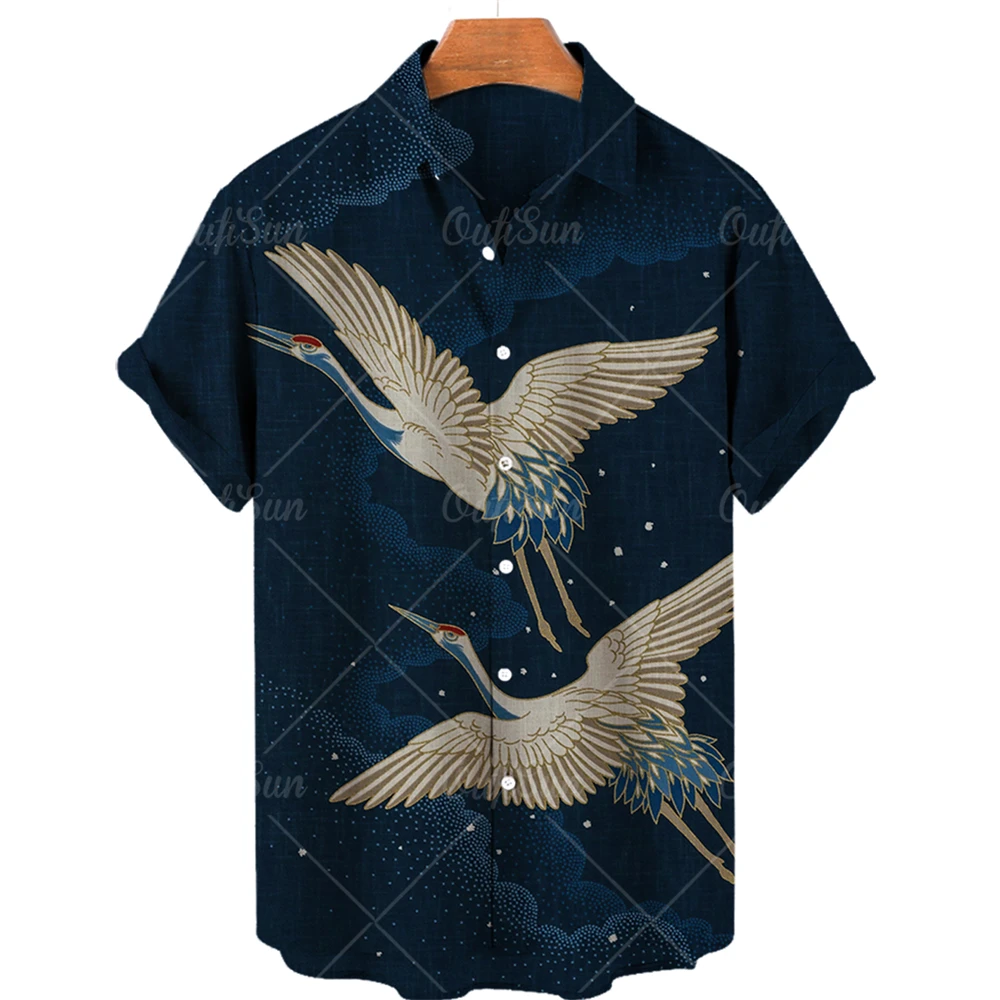 

Chinese Style Crane Shirts For Men 3d Print Fashion Animal Short Sleeve Tops Loose Oversized Men's Shirt Vintage Clothing Camisa