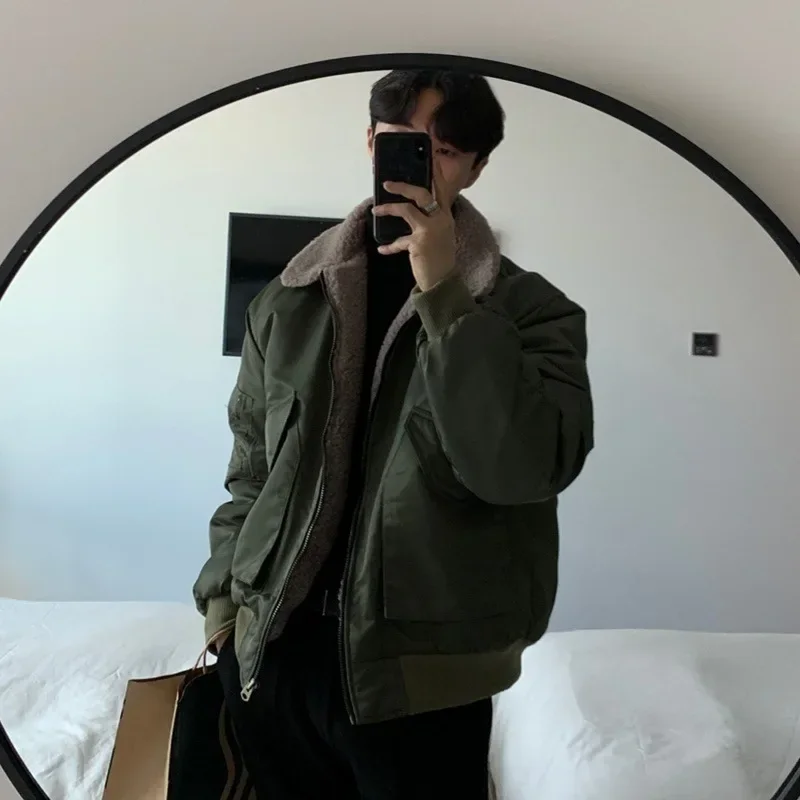 Men's ClothingParkas Winter Velvet Thickened Short Autumn Street Jacket Turndown Colllar Long Sleeves Zipper Pockets Jackets