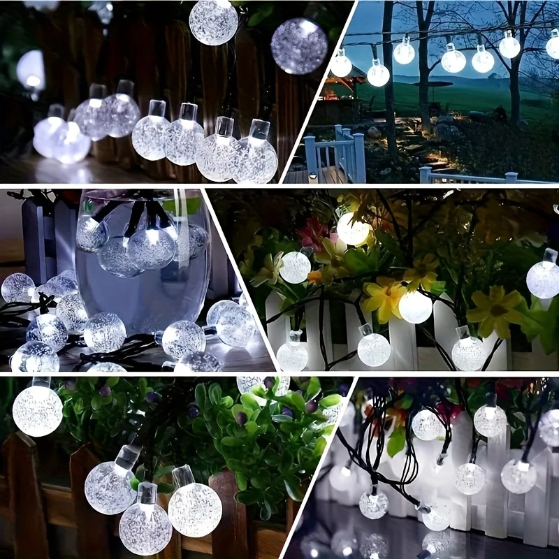 LED 태양광 버블 볼 조명 - 8가지 모드, 20/50/100 LED 크리스탈, 따뜻한/차가운/다채로운 옵션, 정원, 파티오용 방수 기능