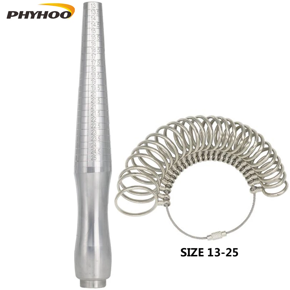 PHYHOO Russian Metal Ring Sizer Set Measuring Ring with Rings Mandrel Sizer Finger Sizing Measuring Stick Ring Jewelry Tools Set