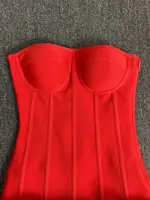 Women Red Evening Bandage Dress Hot Strapless Bodycon Flowers Hem Laced Up Mini Celebrity Birthday Party Dresses One Piece Gala - Image 3