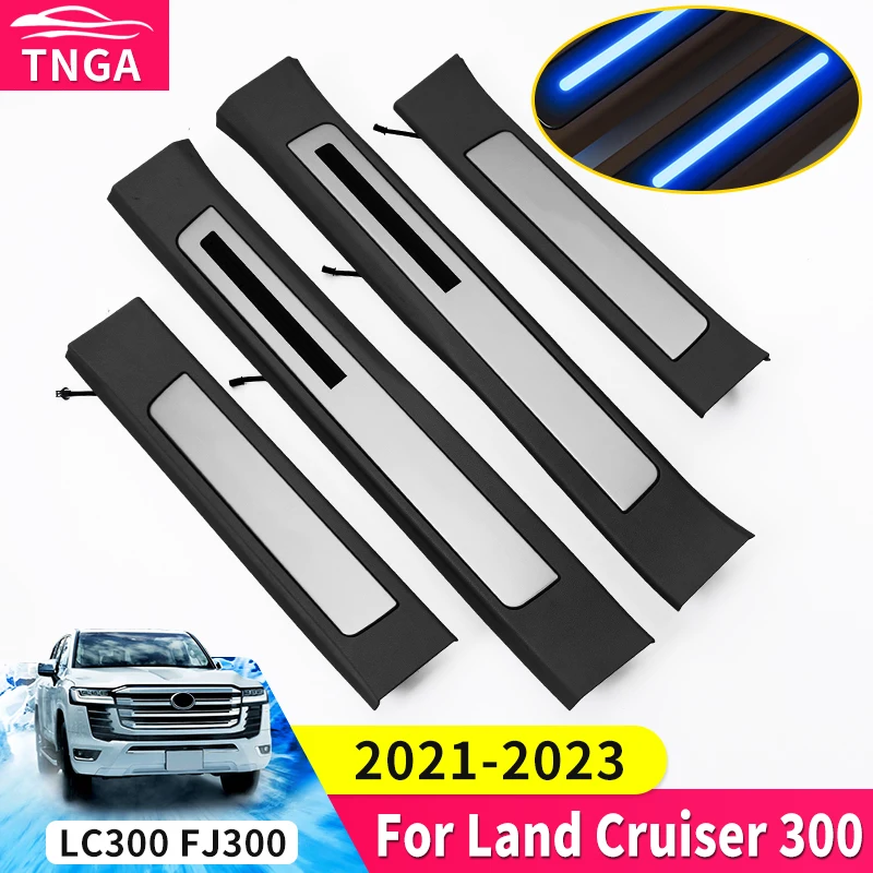 도요타 랜드 크루저 300 2022 2021 수정된 임계 값 액세서리 자동차 도어 페달 Led 라이트 LC300 J300 업그레이드 된 인테리어 부품