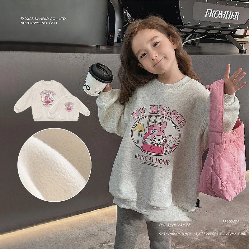

Sanrio My Melody Anime Children Autumn Winter Pure Cotton Loose Printed Sweatshirt Cartoon Girl Casual Plus Velvet Thickened Top