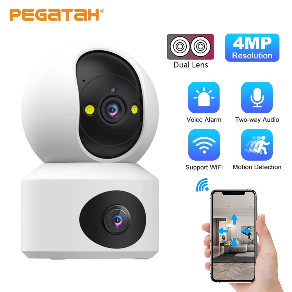 PEGATAH WiFi IP Camera 1080P HD Dual Lens Wireless Baby Monitor AI Tracking Two Way Audio Video Indoor Security Surveillance