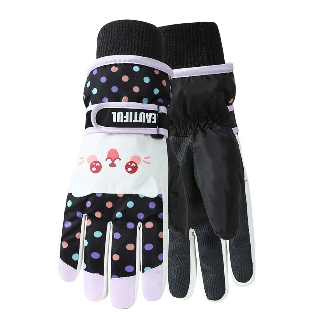 Kawaii Cartoon Children Ski Gloves Thicken Riding Snowboard Gloves Full Finger Keep Warm Girls Skiing Gloves Outdoor Sports