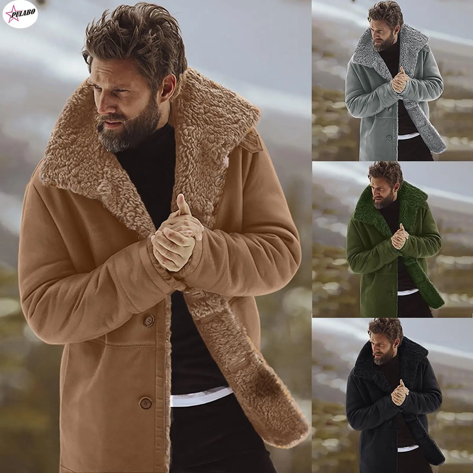 

PULABO Men's Winter Coat Sheepskin Jacket Warm Wool Lined Mountain Faux Lamb Jackets Coat Loose High Quality Coat Dropshipping
