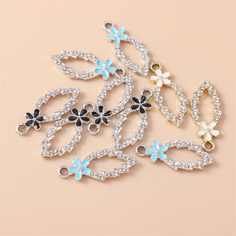 20 Stück 10 x 25 mm niedliche Kristall-Blatt-Anhänger, Emaille-Blumen-Anhänger für die Schmuckherstellung, Halsketten, Ohrringe, DIY-Bastelbedarf – Detail 9