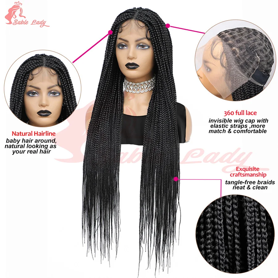 Full Lace Synthetic Afro Cornrow Braided Wigs Knotless Box Braids Wig For Black Women 36 Inches Goddess Handmade Braiding Wig 6