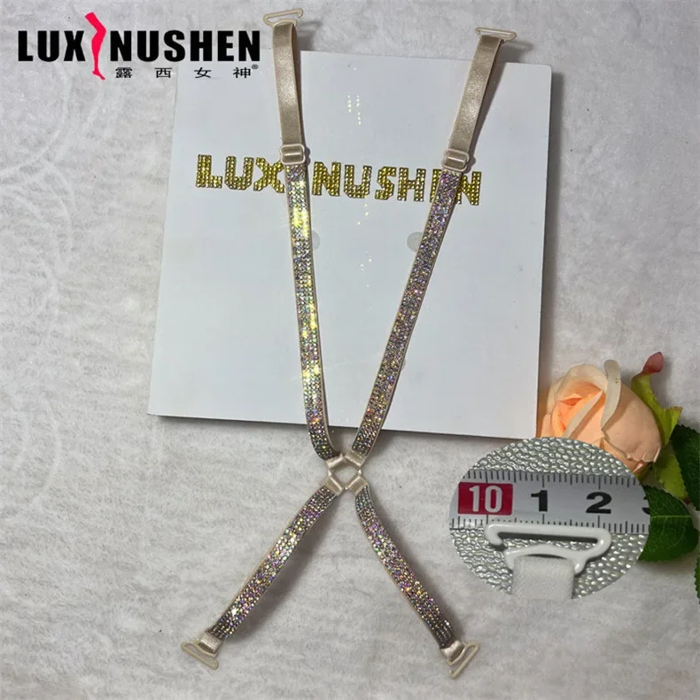 Correa de sujetador con espalda cruzada de diamantes, ropa interior para mujer, accesorios de correa para el hombro, banda de diamante brillante, lencería de verano