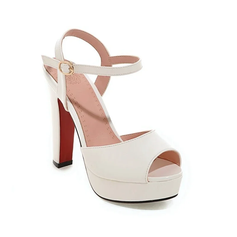 

Sweet Women Sandals Summer Patent leather 12CM super High Heel Fish Mouth Toe Sexy Party Wedding Shoes Sandalias Mujer 18-1